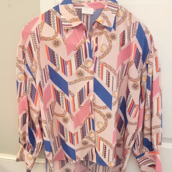 Fate Pink and Blue Chain Pattern Blouse - Picture 1 of 3